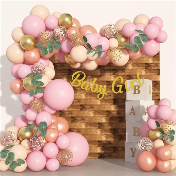 122Pcs Baby Shower Decorations for Girl Rose Gold Pink Balloons Arch Garland Kit - Picture 1 of 6